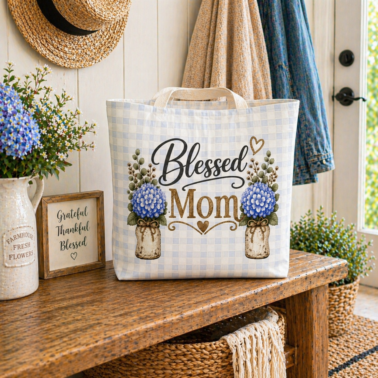 Blessed Mom Hydrangea Mason Jar Tote Bag  | Floral Faith Gift for Mom product thumbnail image