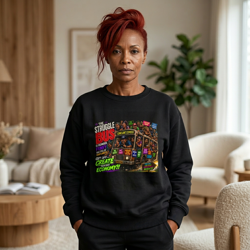 Struggle Bus Crewneck Sweatshirt – “Get Off &amp; Create Your Own Economy” | Motivational Streetwear | Bold Mindset Graphic | LifeCoachDesigns.shop