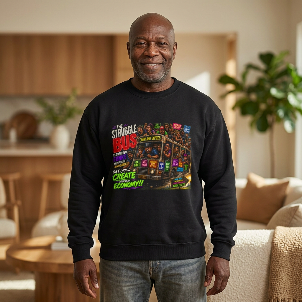 Struggle Bus Crewneck Sweatshirt – “Get Off &amp; Create Your Own Economy” | Motivational Streetwear | Bold Mindset Graphic | LifeCoachDesigns.shop product thumbnail image
