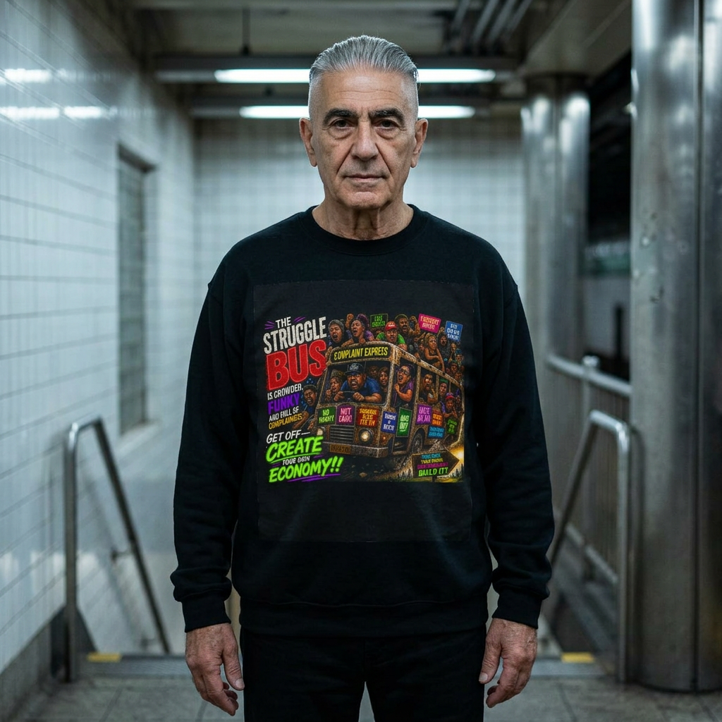 Struggle Bus Crewneck Sweatshirt – “Get Off &amp; Create Your Own Economy” | Motivational Streetwear | Bold Mindset Graphic | LifeCoachDesigns.shop product thumbnail image