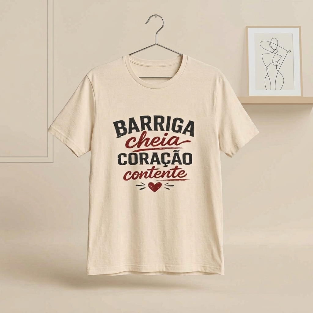 Portuguese Shirt “Barriga Cheia Coração Contente” | Portuguese Pride Tee | Funny Portuguese Saying Shirt | Lusophone Culture Streetwear