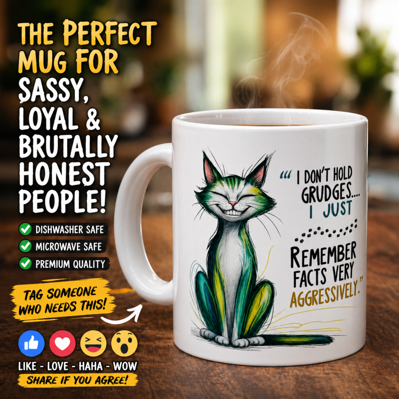 Cat Lover's Inspirational Ceramic Mug, "I Don't Hold Grudges" - Perfect Gift for Pet Owners, Tea or Coffee Lovers, Cute and Motivational Quotes product thumbnail image Cat Lover's Inspirational Ceramic Mug, "I Don't Hold Grudges" - Perfect Gift for Pet Owners, Tea or Coffee Lovers, Cute and Motivational Quotes product thumbnail image