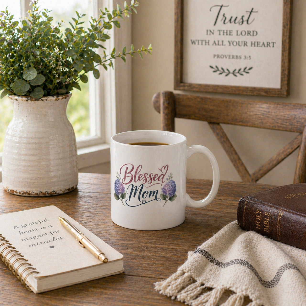 Blessed Mom Hydrangea Mug | Christian Gift, Bible Verse Coffee Cup product thumbnail image