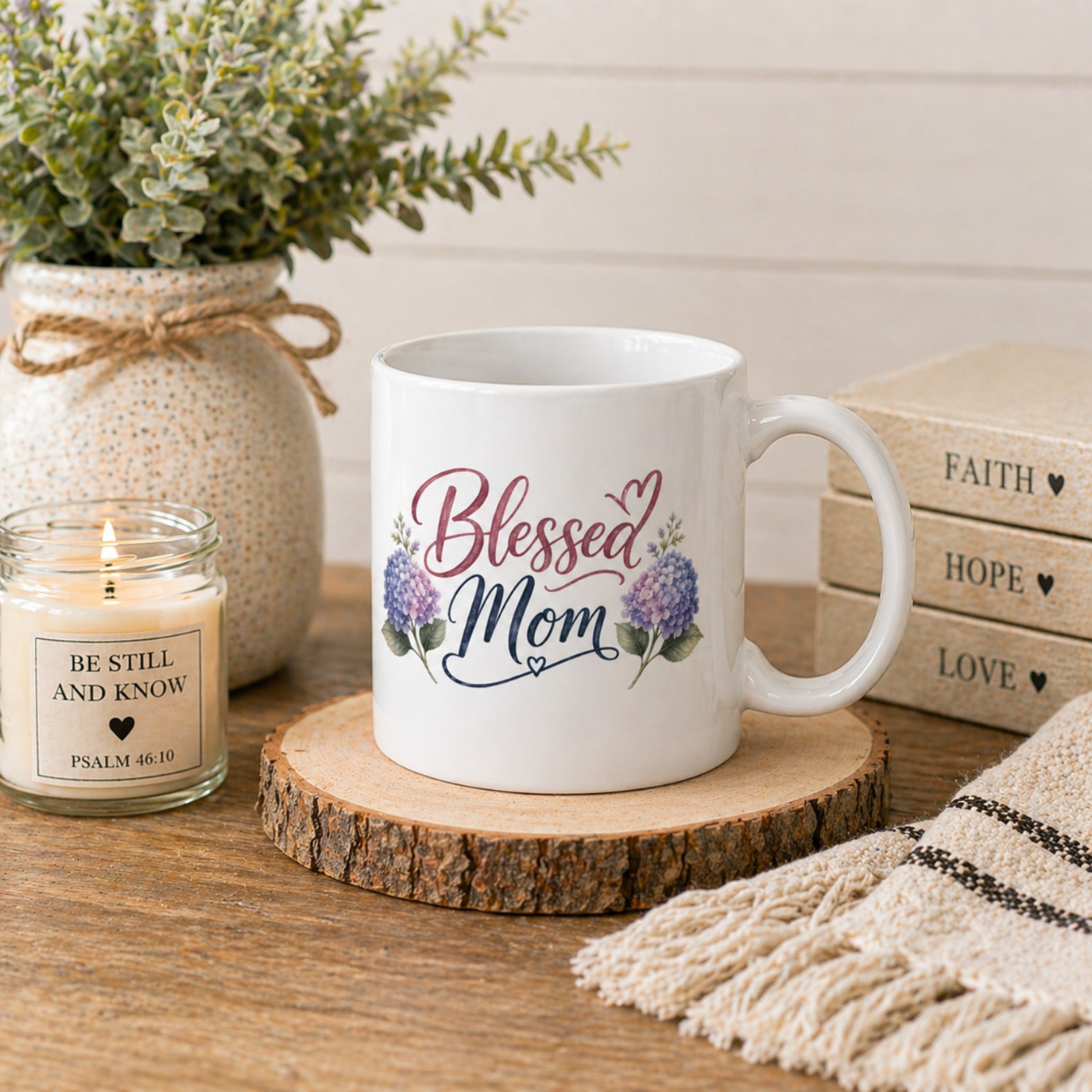 Blessed Mom Hydrangea Mug | Christian Gift, Bible Verse Coffee Cup product thumbnail image