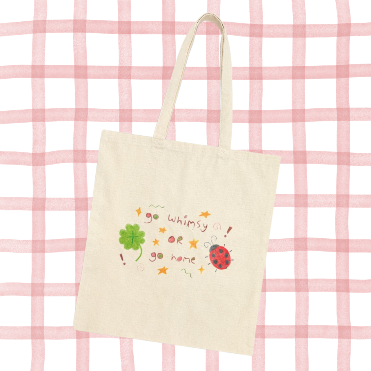 'Go Whimsy Or Go Home' Doodle Style Graphic Cotton Canvas Tote Bag
