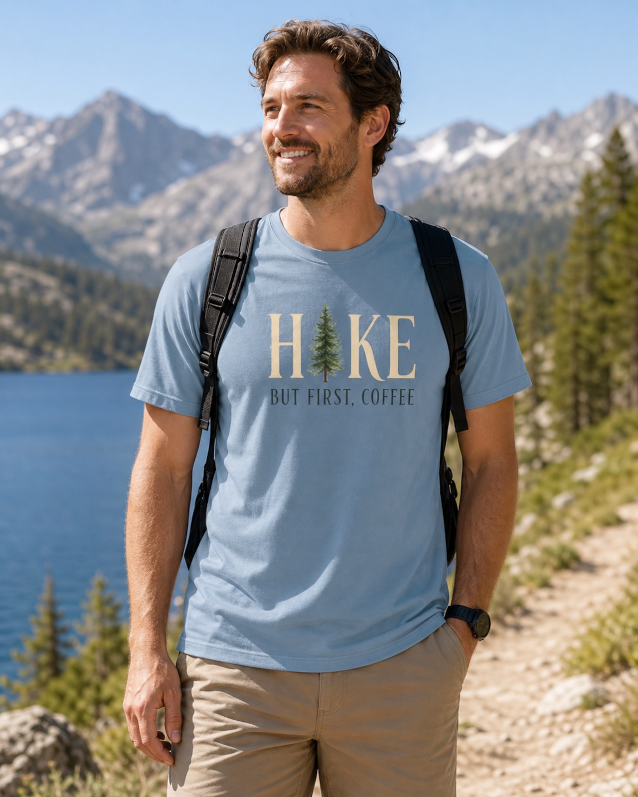 Hike But First Coffee Tee, Outdoor Graphic Tee product thumbnail image