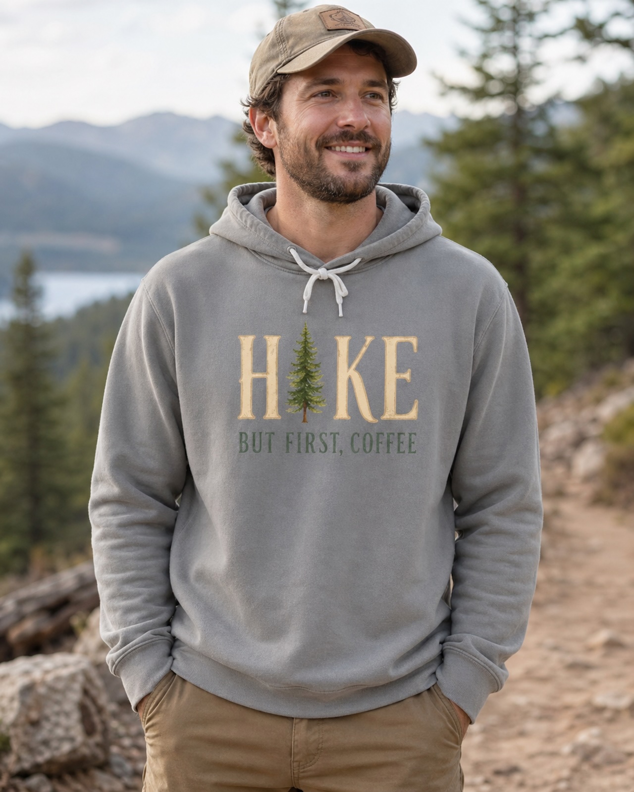 Hike But First, Coffee Hoodie — Cozy Outdoor Camping Pullover product thumbnail image