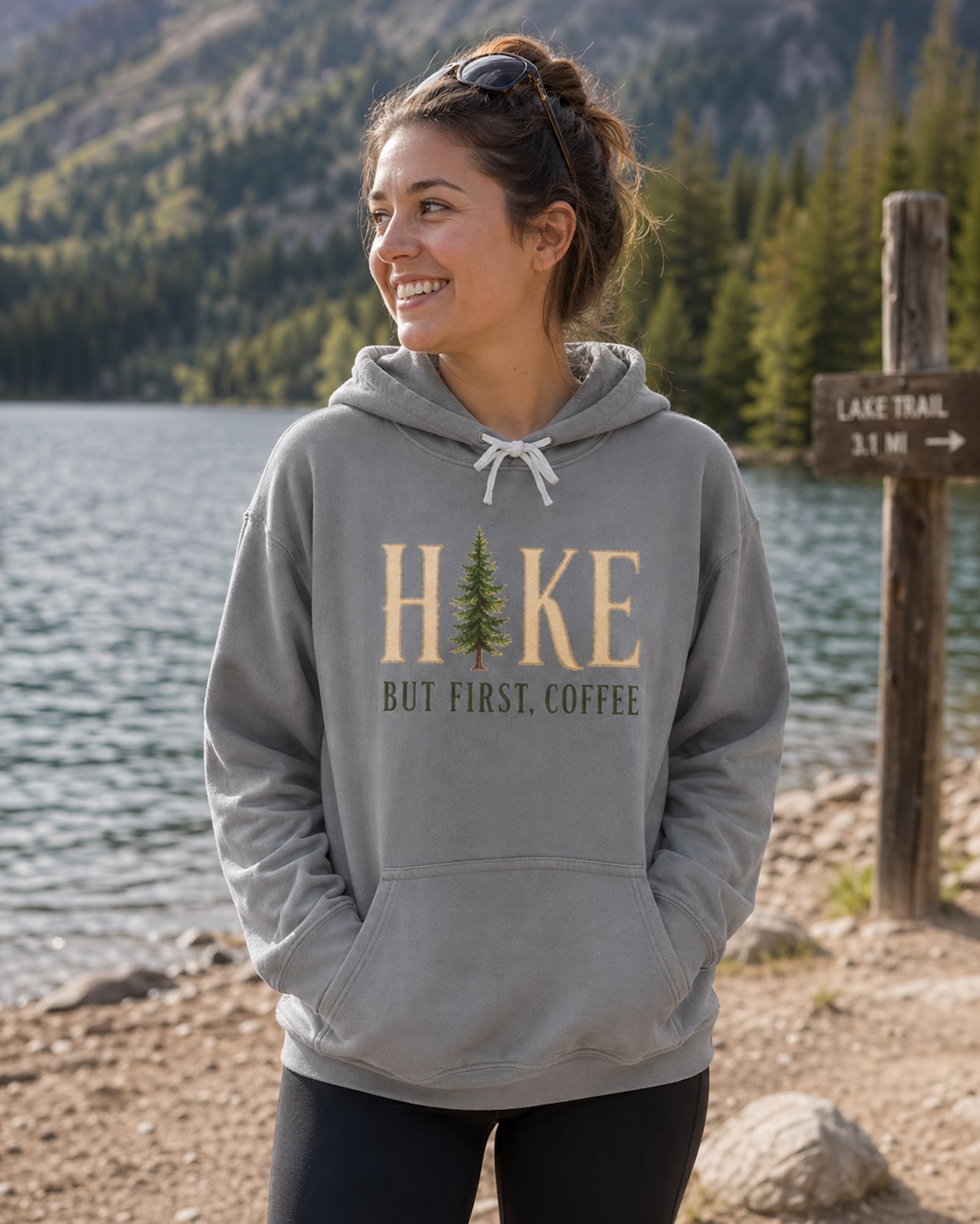 Hike But First, Coffee Hoodie — Cozy Outdoor Camping Pullover product thumbnail image
