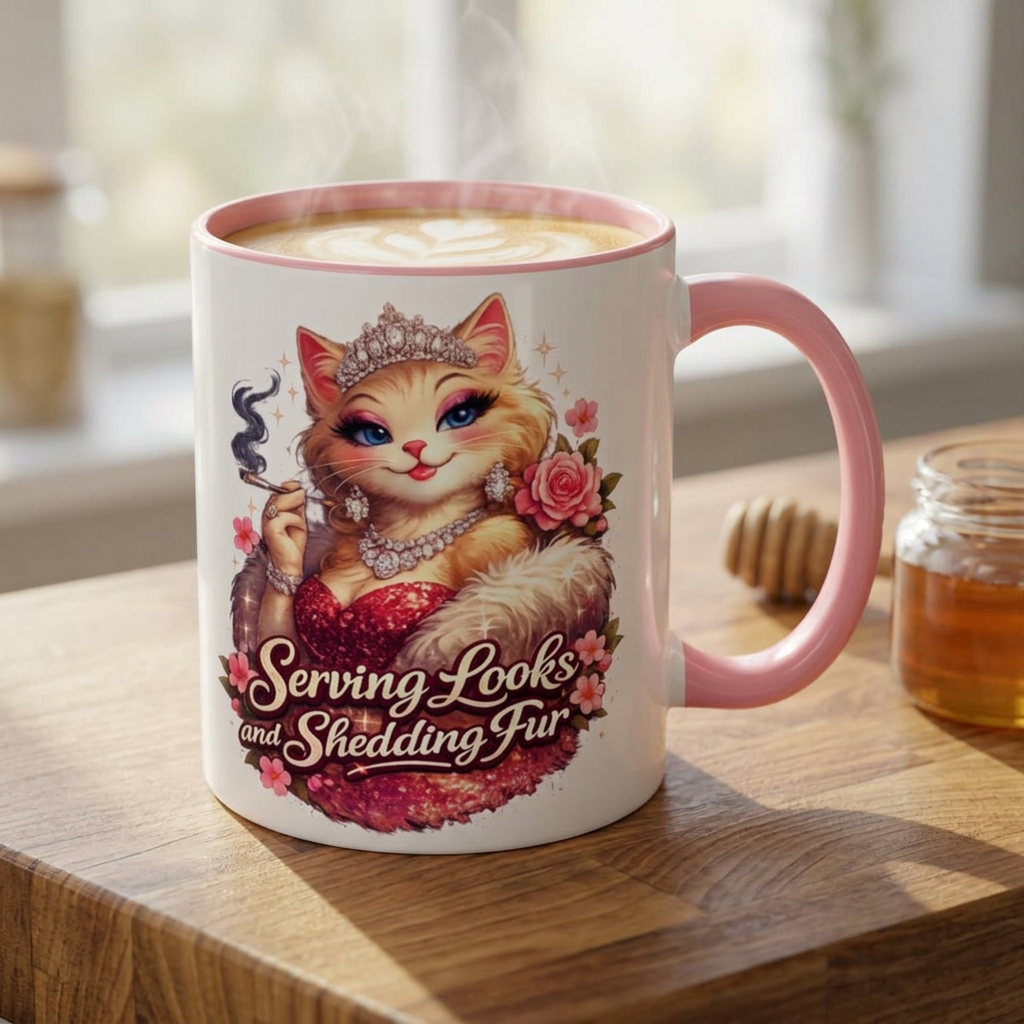 Cat Glam Coffee Mug, Cat Mom Cup, Gift for Cat Lovers, Great for Coffee Lover, 11oz 