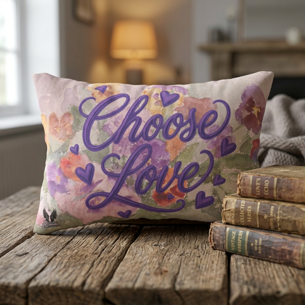 Lumbar Pillow — 'Choose Love' Watercolor Floral Accent product thumbnail image Lumbar Pillow — 'Choose Love' Watercolor Floral Accent product thumbnail image