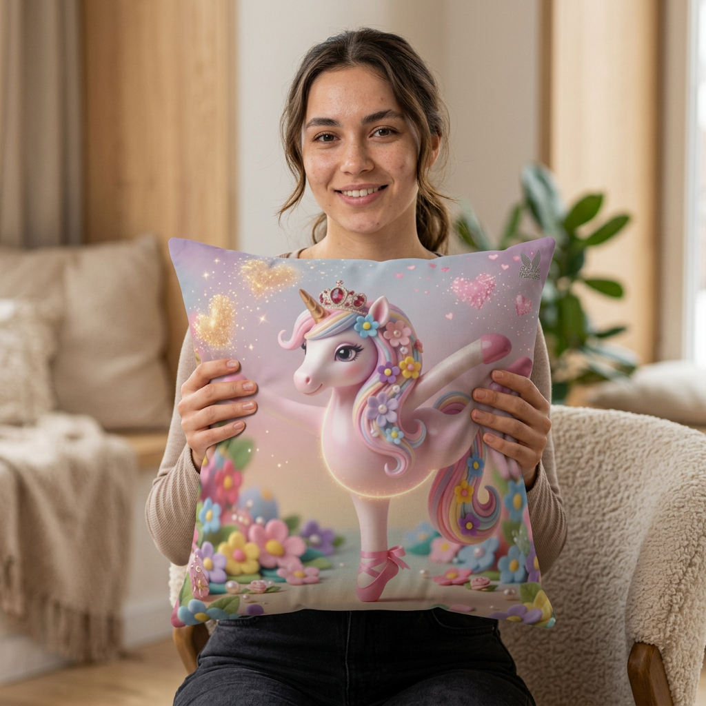 Pink Unicorn Ballet Faux Suede Pillow, Unicorn Ballerina Princess Decorative Throw Pillow (pink pointe shoes)