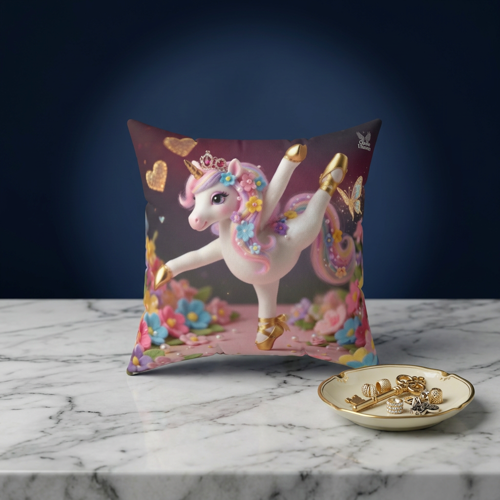 Unicorn Ballet Faux Suede Pillow, Unicorn Ballerina Princess Decorative Throw Pillow (gold pointe shoes) product thumbnail image