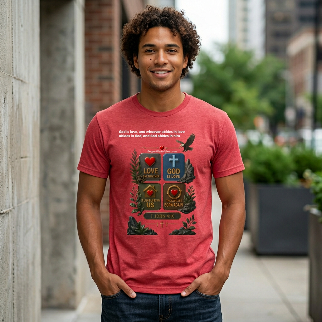 Men's I John 4:16 - Abide in God's Love Christian T-shirt product thumbnail image Men's I John 4:16 - Abide in God's Love Christian T-shirt product thumbnail image
