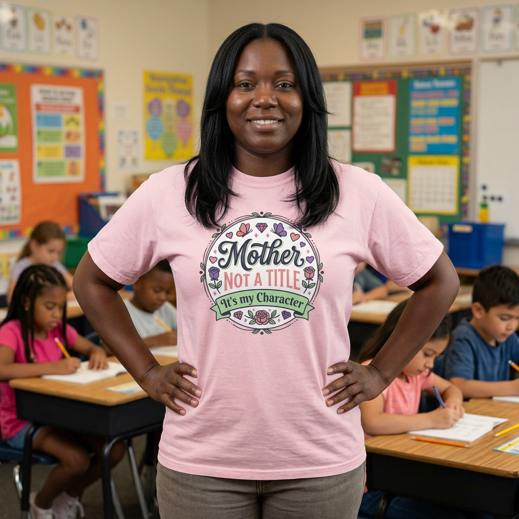 Mother Not a title It's My Character T-Shirt — Floral Butterflies + Proverbs 31:28 Back