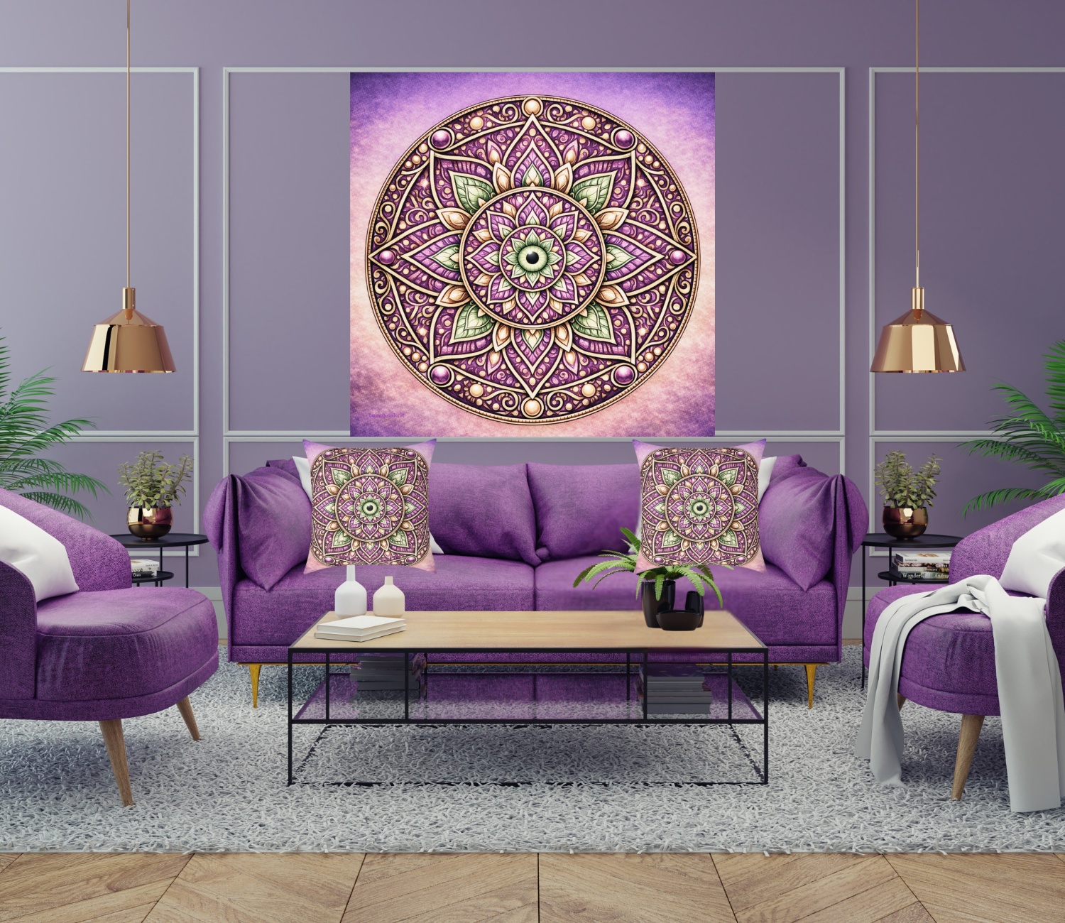 Mandala Silk Poster with Hidden Evil Eye — Vibrant Purple & Gold Meditation Wall Art (Indoor/Outdoor) product thumbnail image Mandala Silk Poster with Hidden Evil Eye — Vibrant Purple & Gold Meditation Wall Art (Indoor/Outdoor) product thumbnail image
