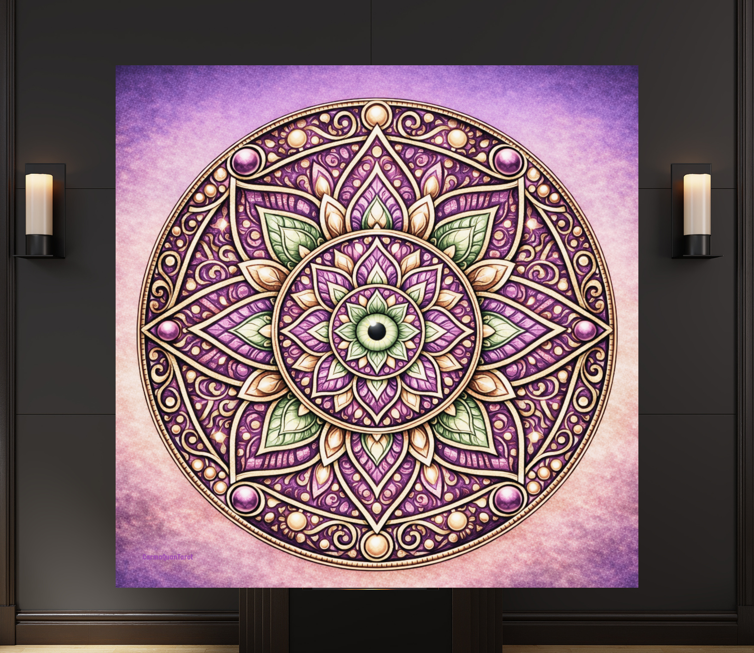 Mandala Silk Poster with Hidden Evil Eye — Vibrant Purple & Gold Meditation Wall Art (Indoor/Outdoor) product thumbnail image Mandala Silk Poster with Hidden Evil Eye — Vibrant Purple & Gold Meditation Wall Art (Indoor/Outdoor) product thumbnail image