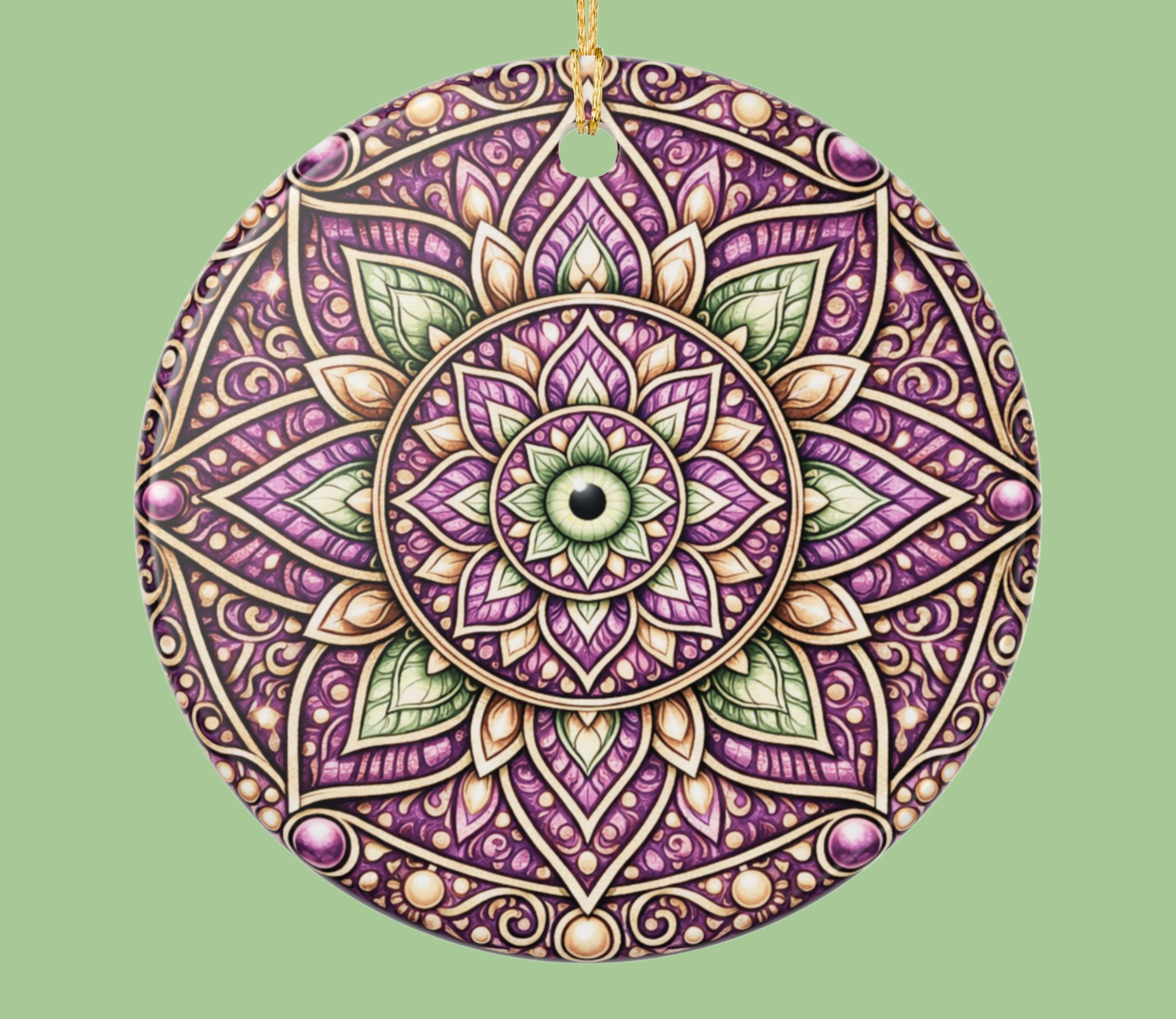 Mandala Ceramic Ornament — Vibrant Purple & Gold Boho Holiday Decoration (2-Side Print) product thumbnail image Mandala Ceramic Ornament — Vibrant Purple & Gold Boho Holiday Decoration (2-Side Print) product thumbnail image