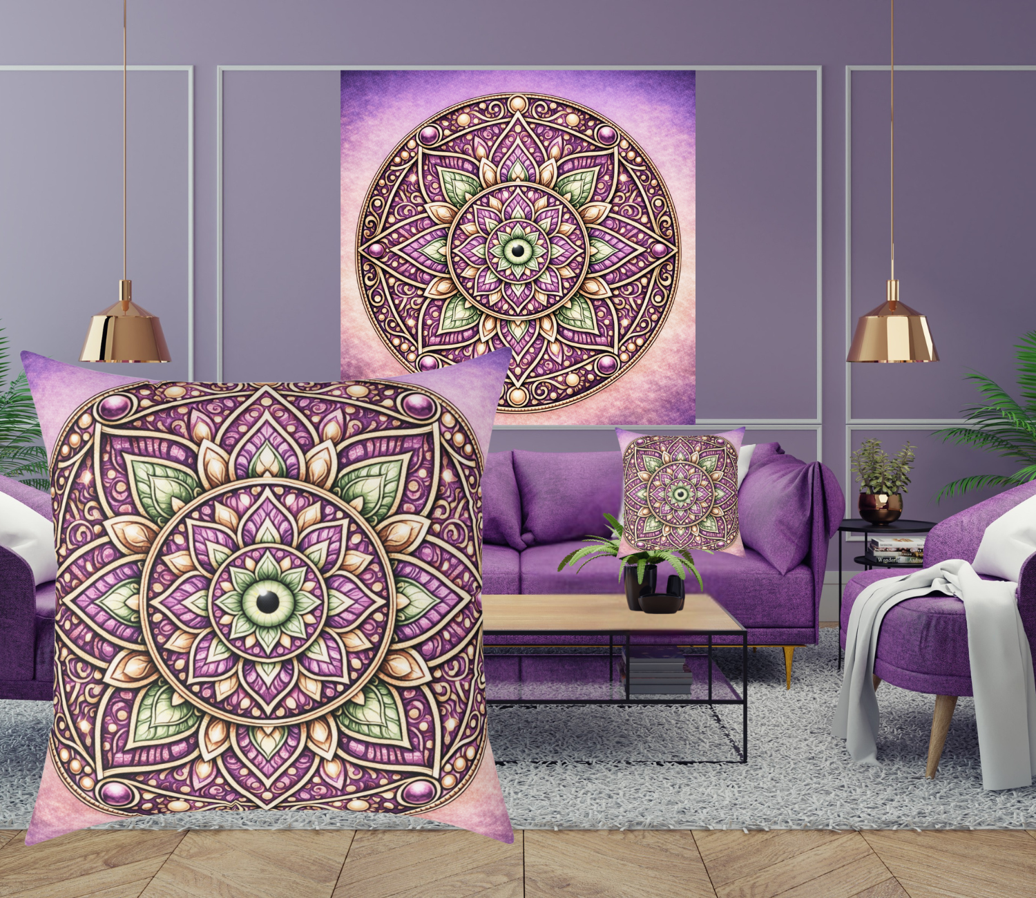 Sunset Mandala Protection Pillow – Hidden Evil Eye Cushion for Energy, Color Therapy &amp; Sacred Decor product thumbnail image