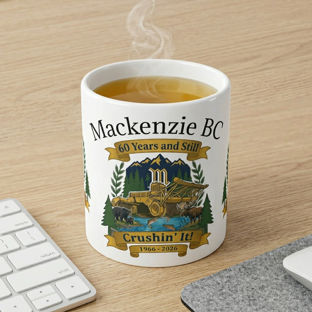 Mackenzie BC 60th Anniversary Ceramic Mug — “60 Years and Still Crushin' It! 1966–2026” product thumbnail image