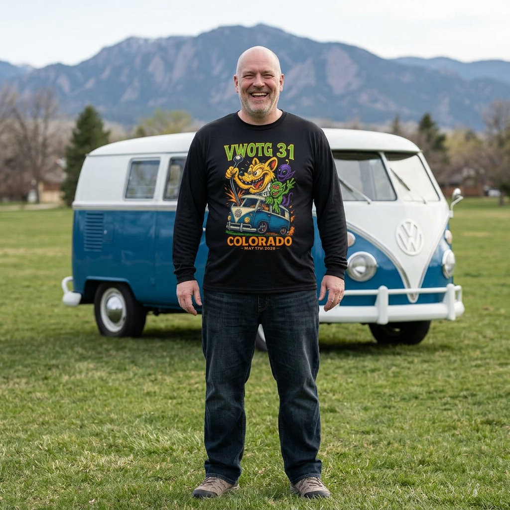 Rocky Mountain Lion Split-Window Bus Tee — 'Volkswagens on the Green' Alien Road Trip Rocky Mountain Lion Split-Window Bus Tee — 'Volkswagens on the Green' Alien Road Trip