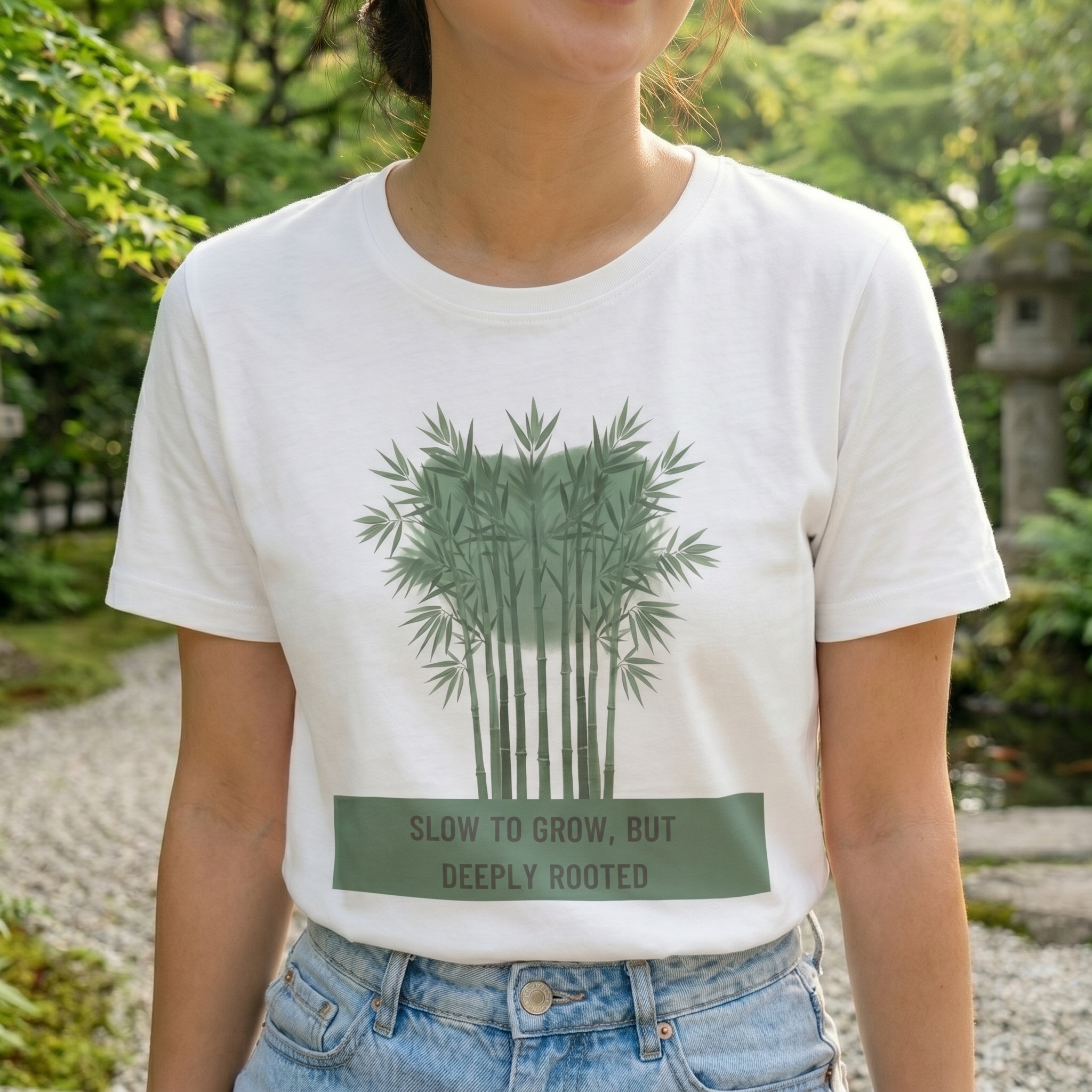 Bamboo Growth T-Shirt — "Slow to Grow, But Deeply Rooted" Inspirational Tee product thumbnail image