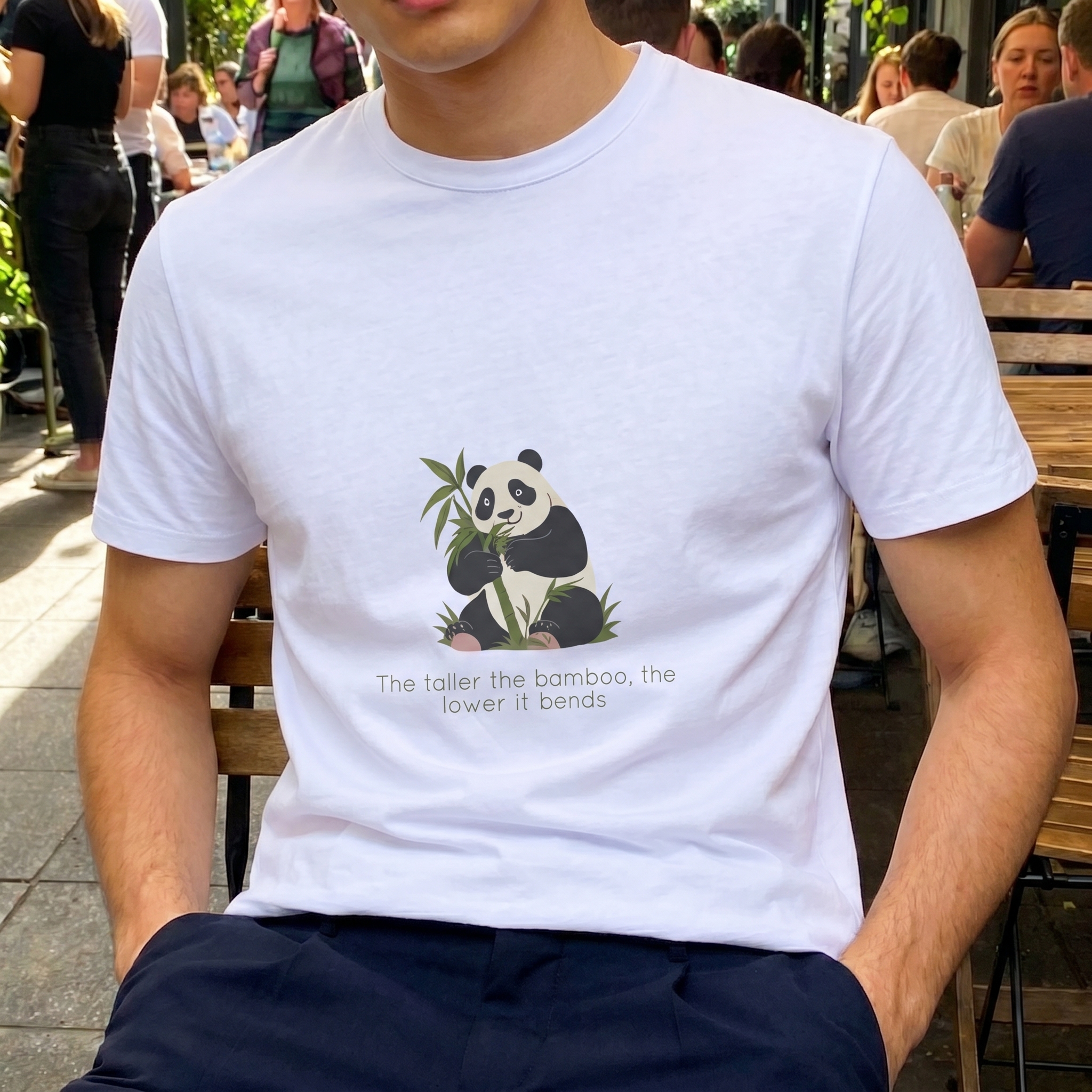 Panda Bamboo Tee — "The taller the bamboo, the lower it bends." Cute Animal Graphic T-Shirt product thumbnail image Panda Bamboo Tee — "The taller the bamboo, the lower it bends." Cute Animal Graphic T-Shirt product thumbnail image