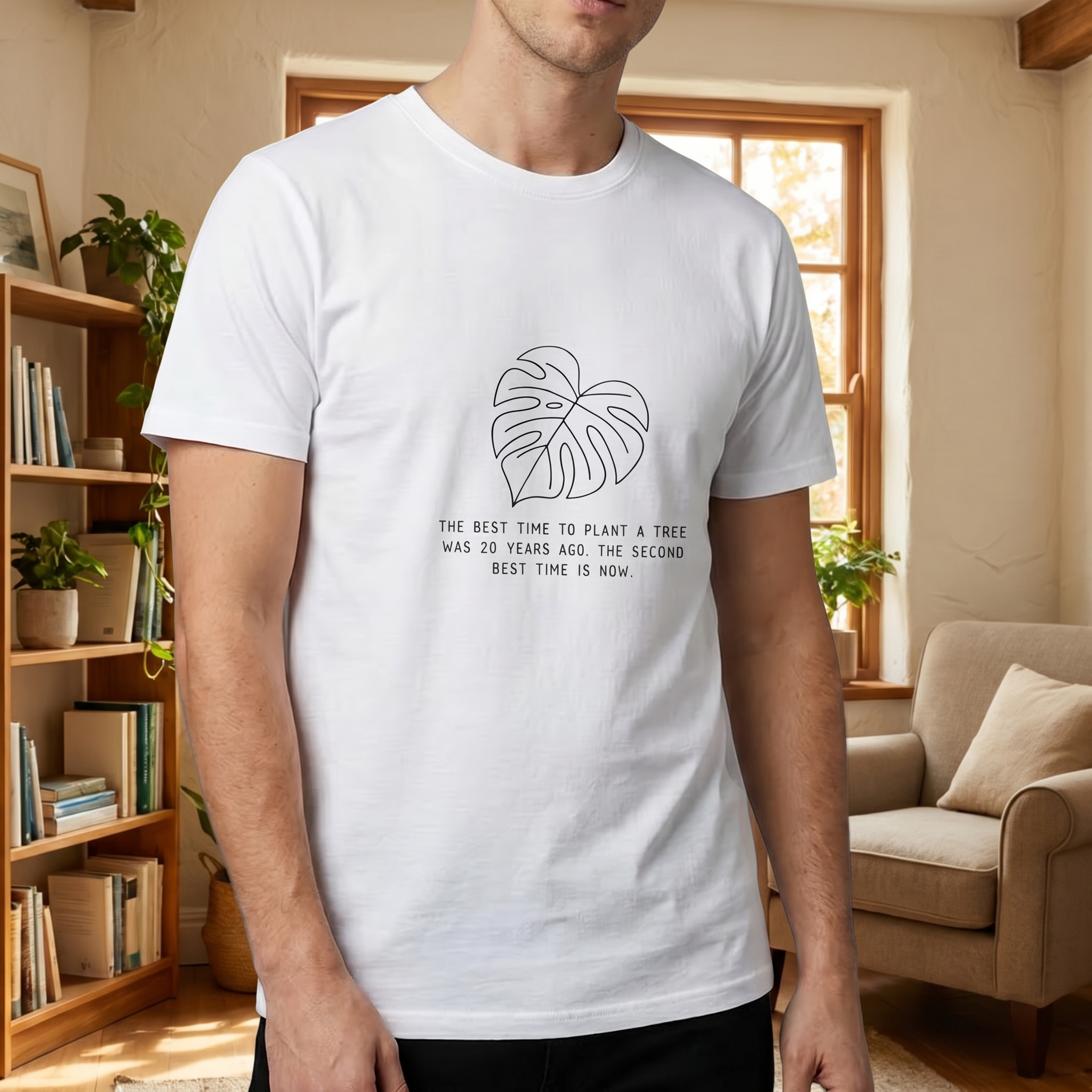 Monstera Line Art T-Shirt — 'You Were There To Plant A Tree' Minimal Botanical Tee