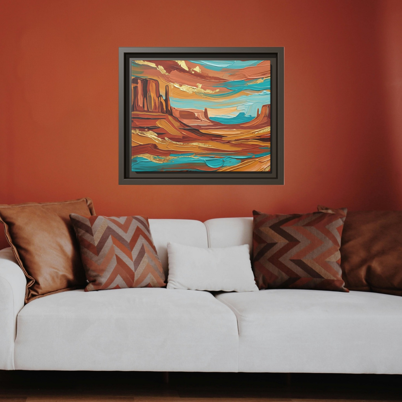 Desert Sunset Framed Canvas Art — Abstract Southwestern Landscape