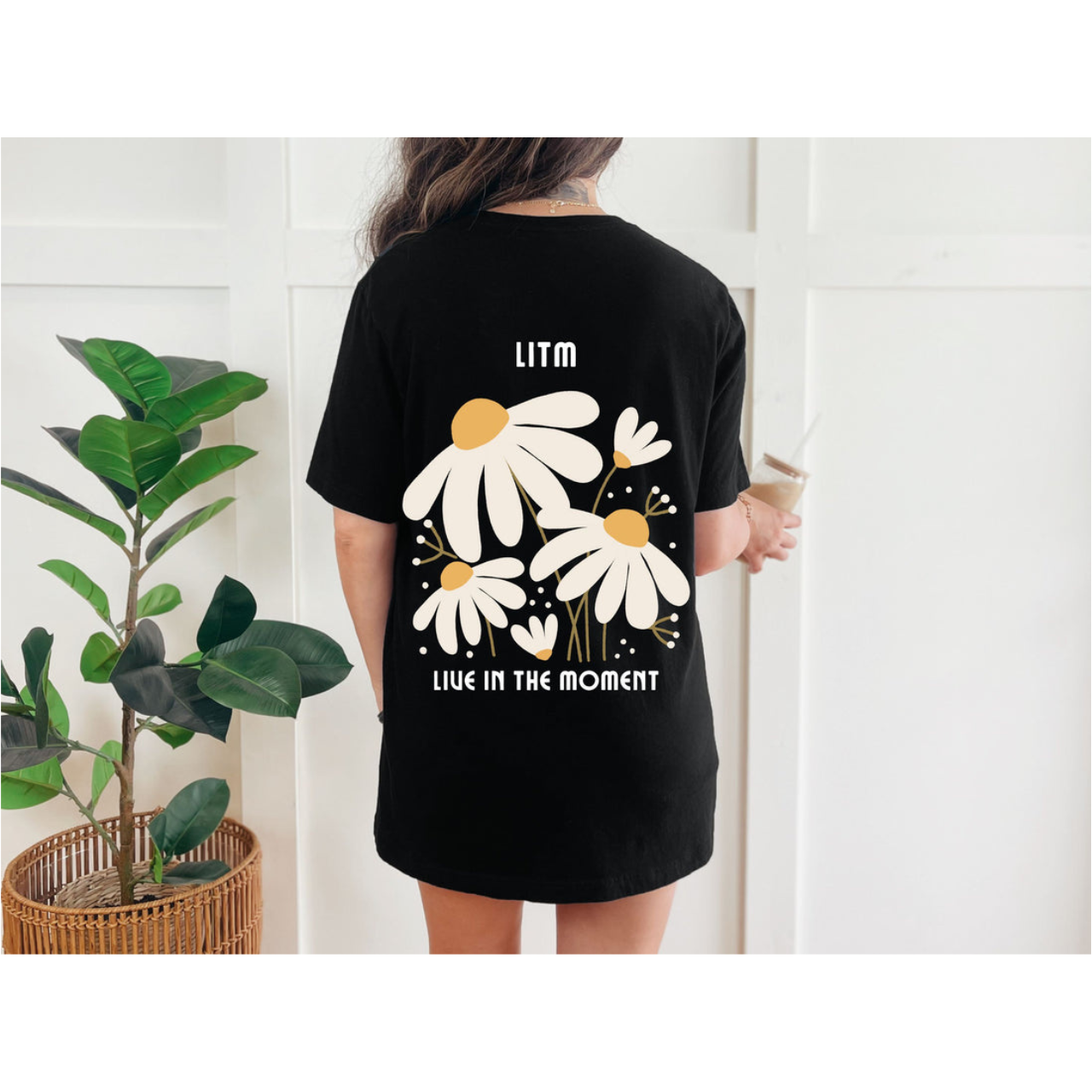 Front and Back Print Live in the Moment T-shirt 