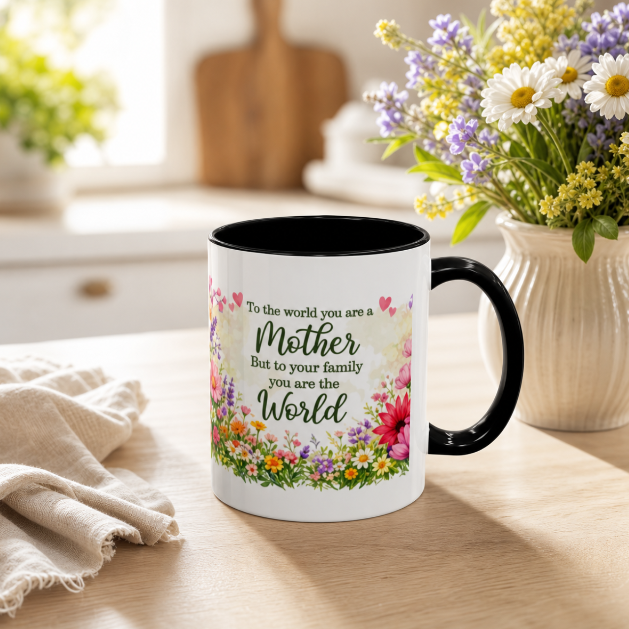 Mother Floral Mug – "To the world you are a Mother, but to your family you are the World" (11oz/15oz) product thumbnail image