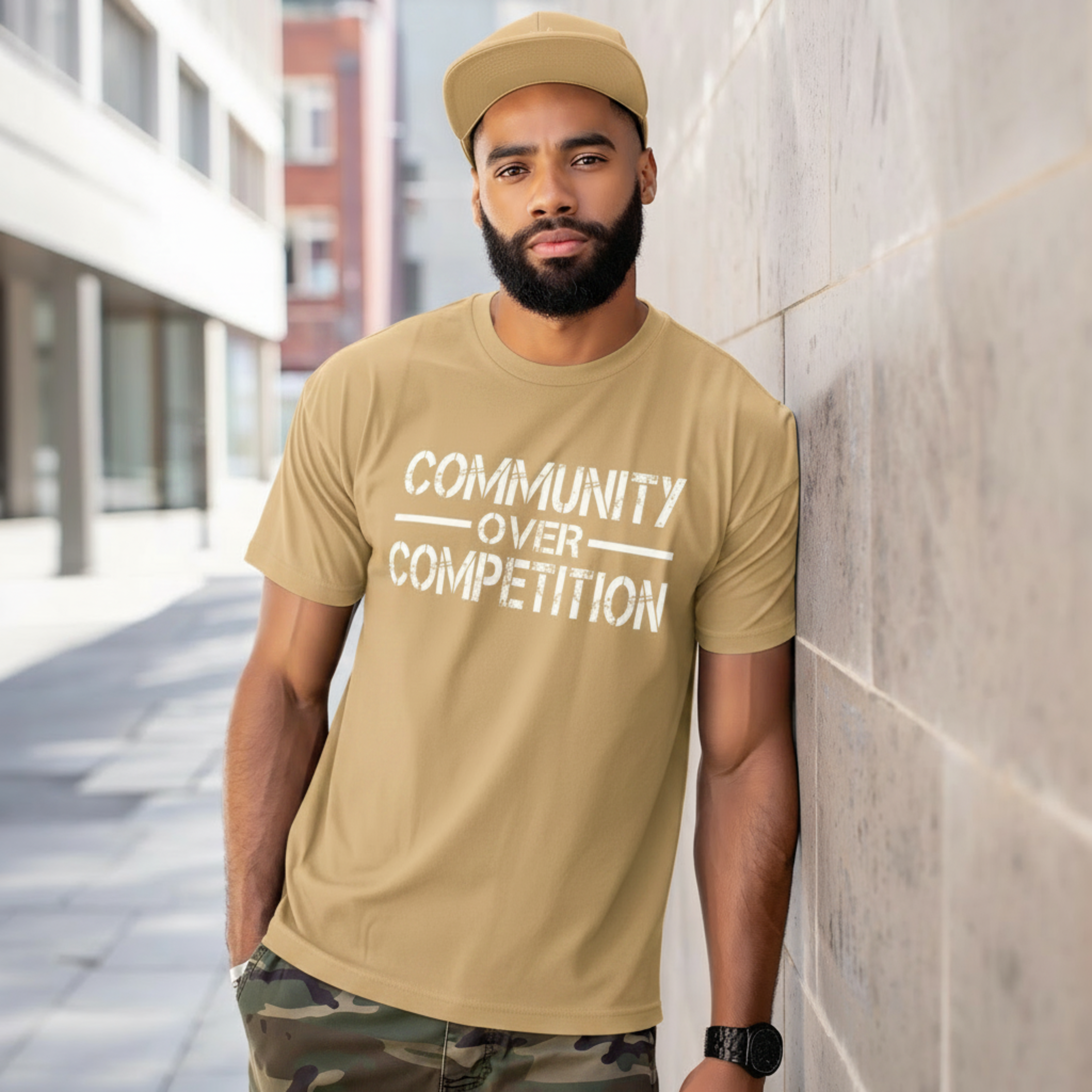 "Community Over Competition" T-Shirt | Unity Shirt for Real Estate Professionals – Sand, 2XL