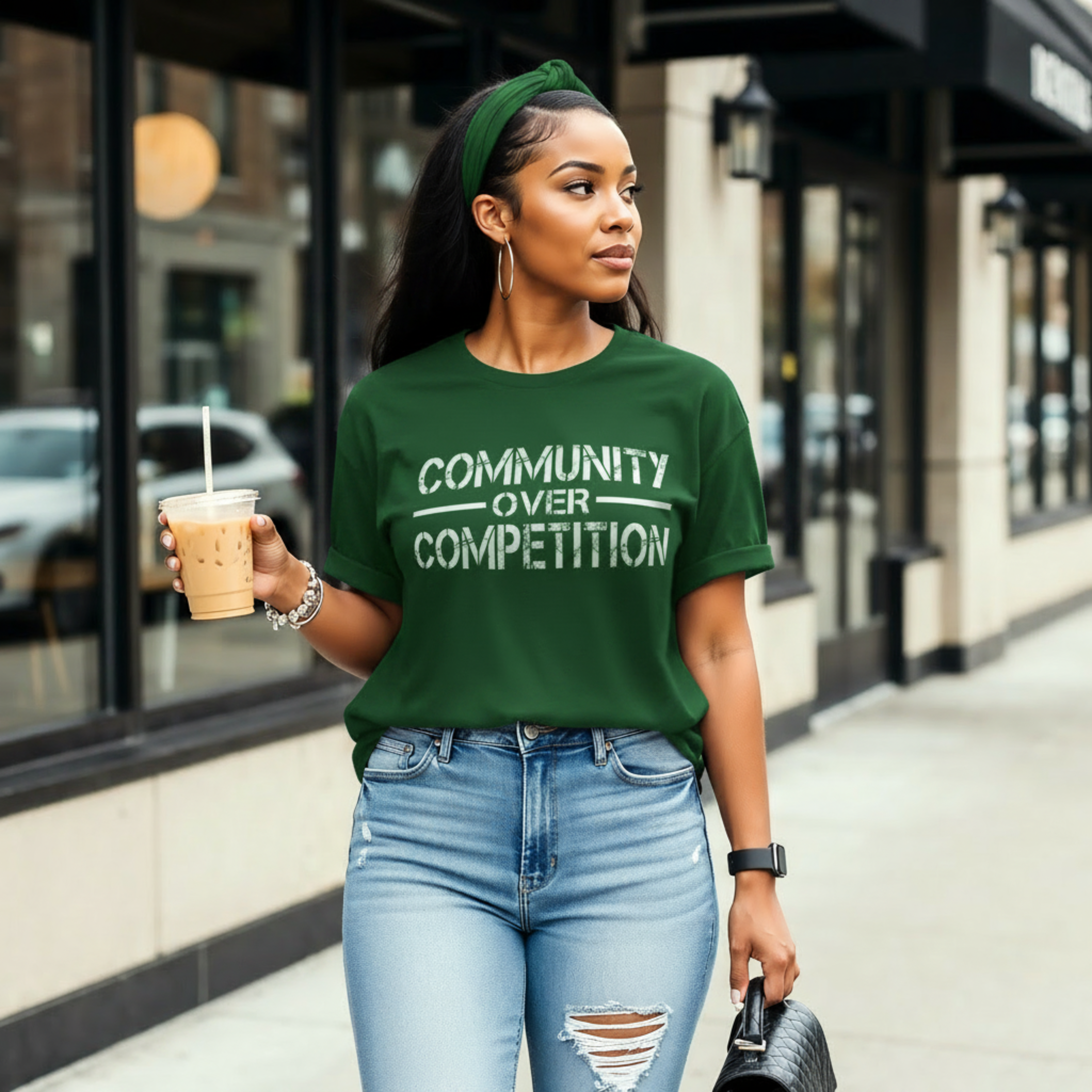 "Community Over Competition" T-Shirt | Unity Shirt for Real Estate Professionals – Forest Green, S