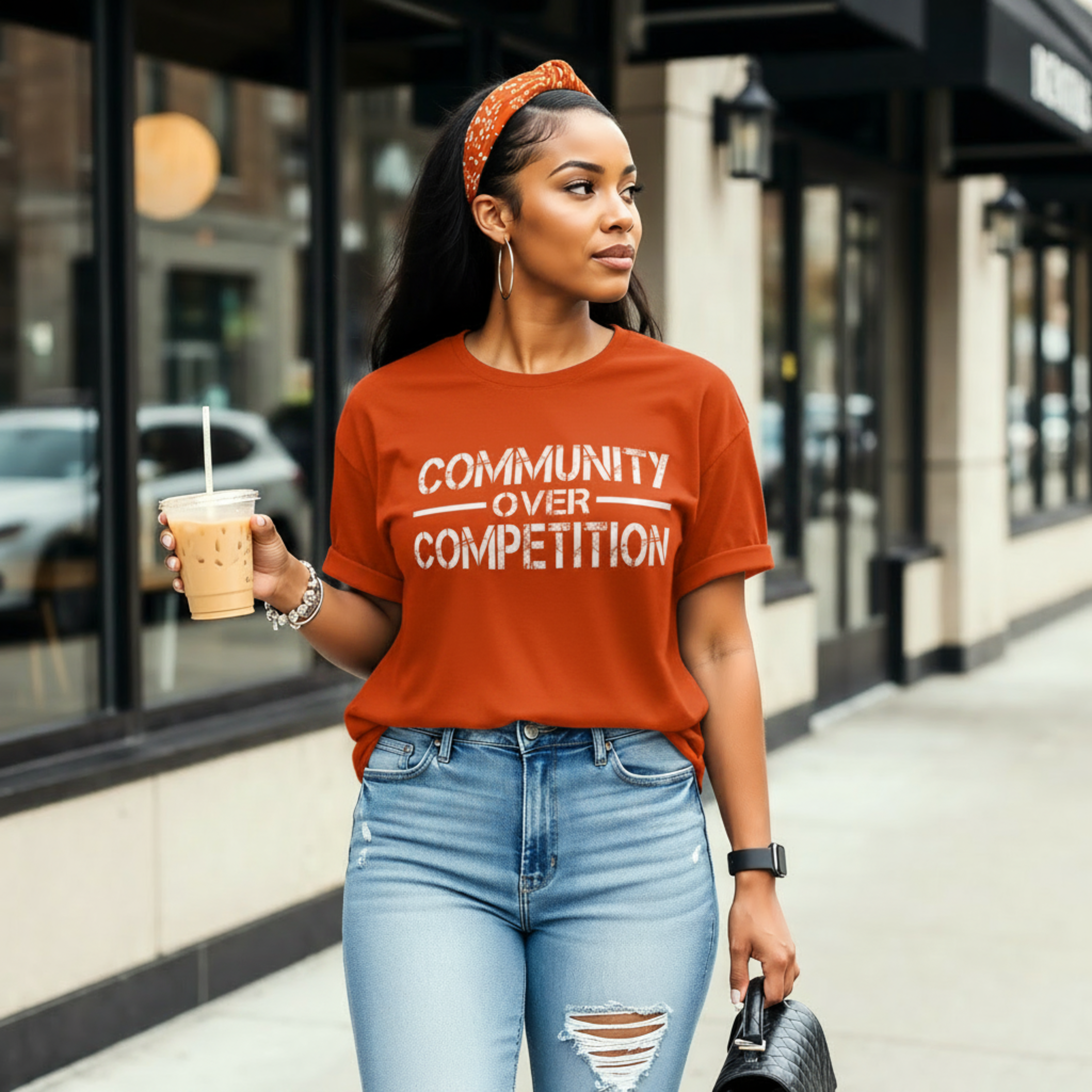 "Community Over Competition" T-Shirt | Unity Shirt for Real Estate Professionals – Orange, M