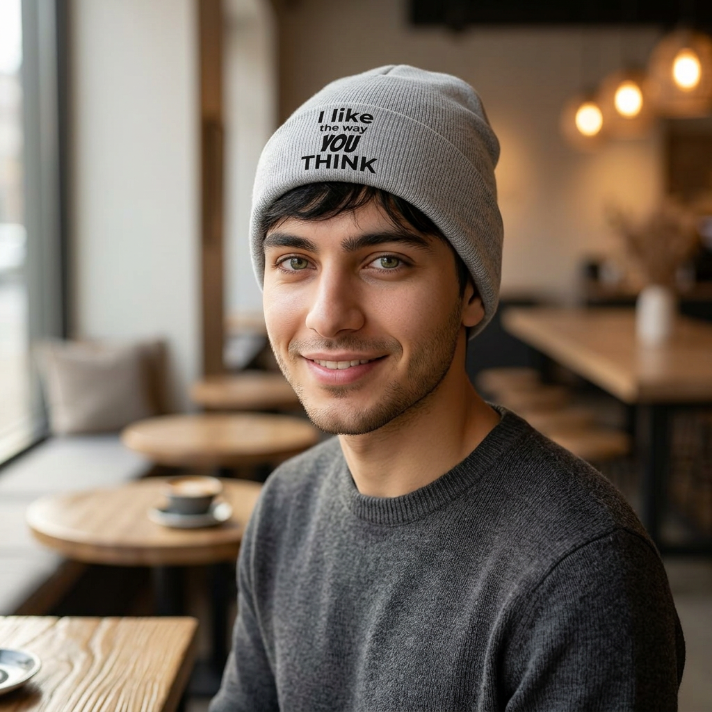 Motivational Saying - Beanie — "I like the way YOU THINK" Winter Knit Hat