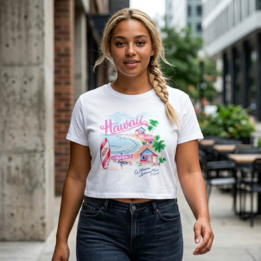 Hawaii Surf Beach Crop Top — Women's Festival Summer Tee product thumbnail image Hawaii Surf Beach Crop Top — Women's Festival Summer Tee product thumbnail image
