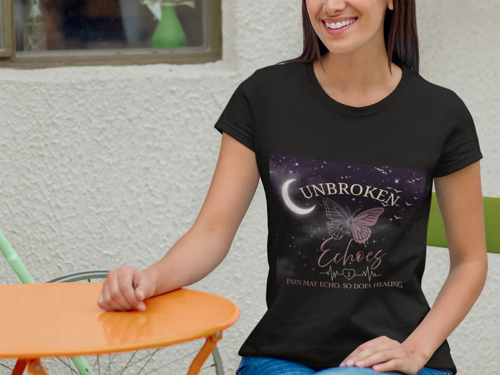 Unbroken Echoes Tee — Emotional Support Butterfly Moon T‑Shirt $5 off Shipping! product thumbnail image