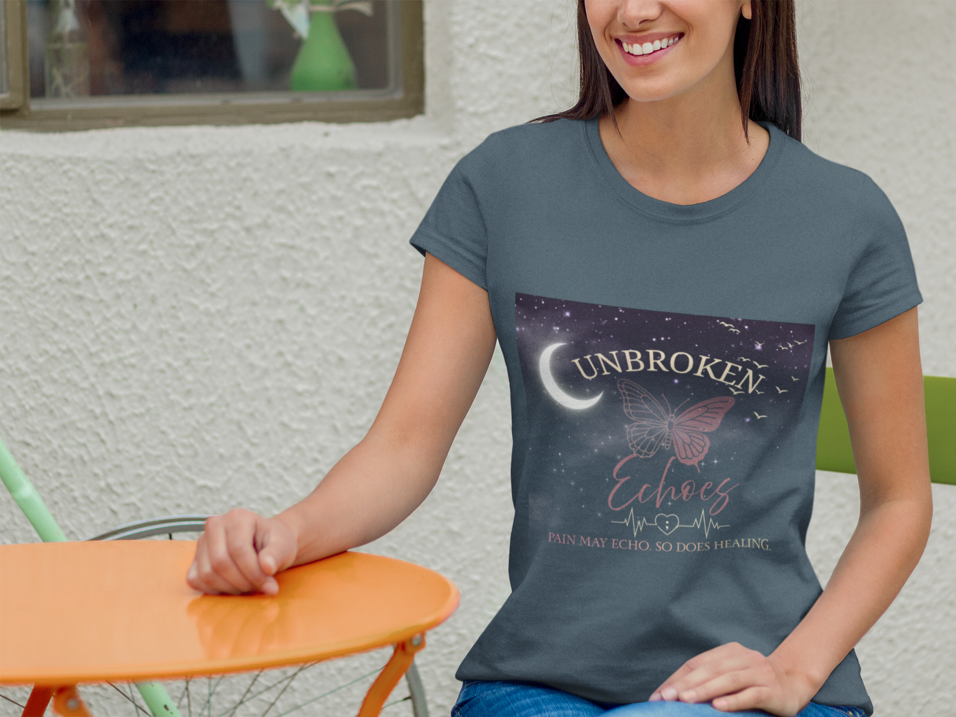 Unbroken Echoes Tee — Emotional Support Butterfly Moon T‑Shirt $5 off Shipping! product thumbnail image Unbroken Echoes Tee — Emotional Support Butterfly Moon T‑Shirt $5 off Shipping! product thumbnail image