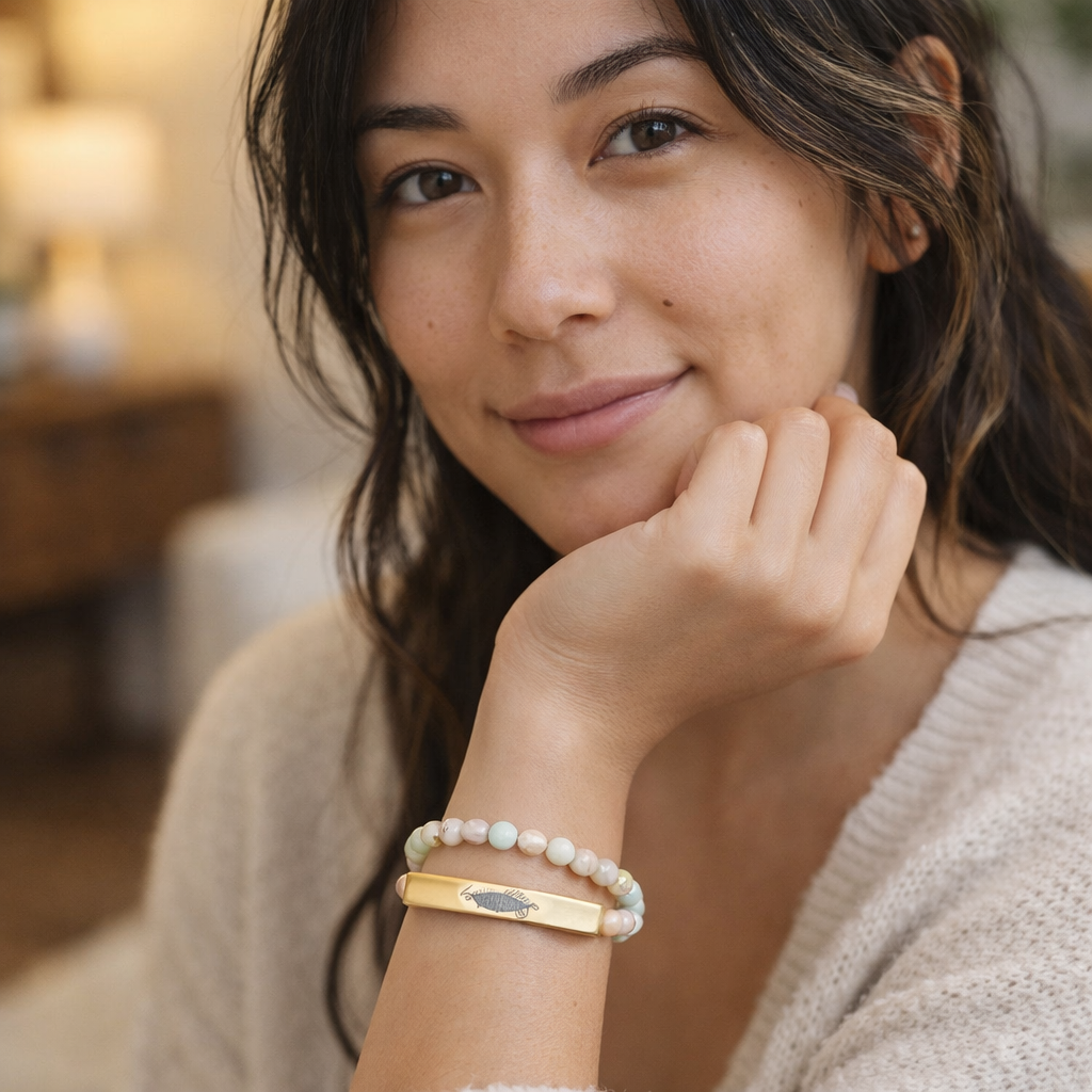 Engraved Natural Stone Stretch Bracelet from The Honest Joke
