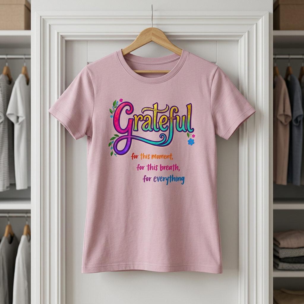 Grateful Floral Ladies Scoop Neck Tee — "Grateful for this moment, for this breath, for everything"