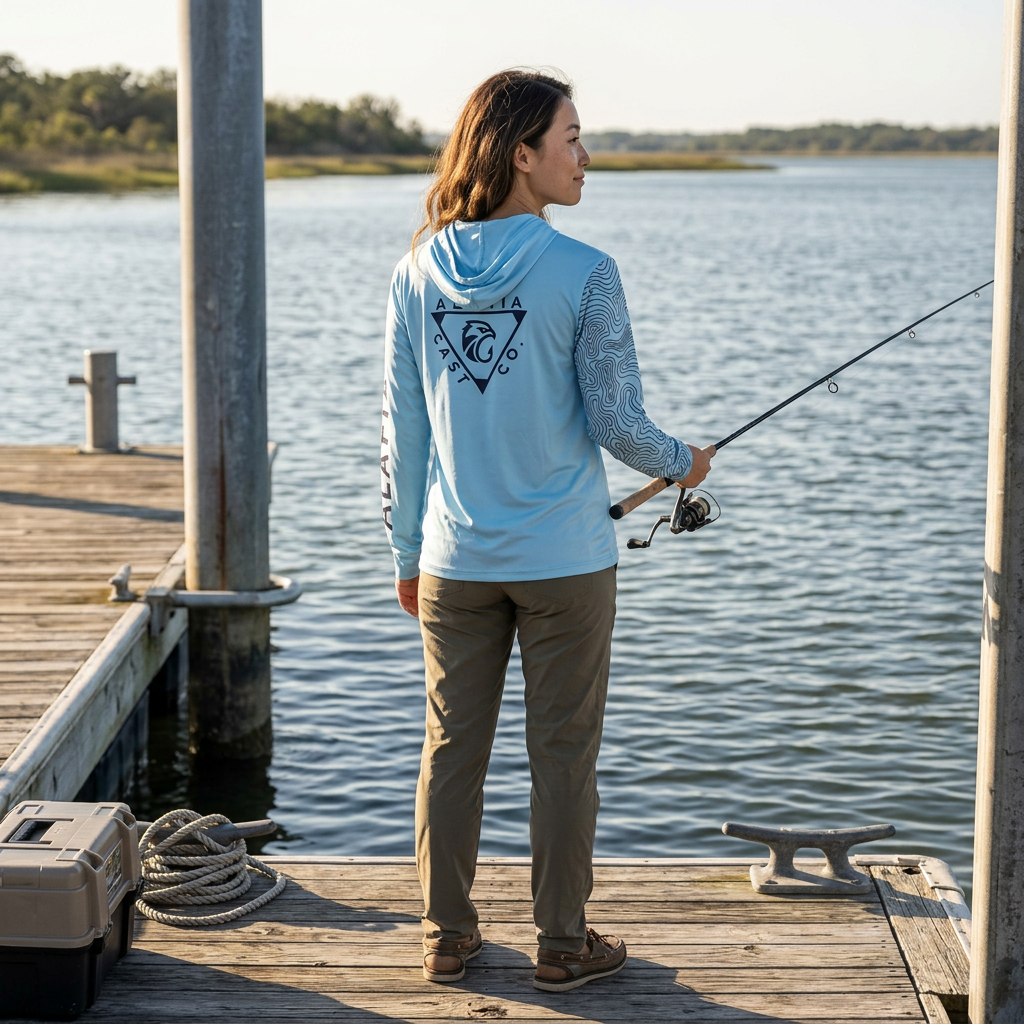 Crisp Ice Blue Performance Fishing Hoodie | UPF Sun Protection Long Sleeve Shirt | Fishing Apparel | Alafia River | Alafia Cast Co