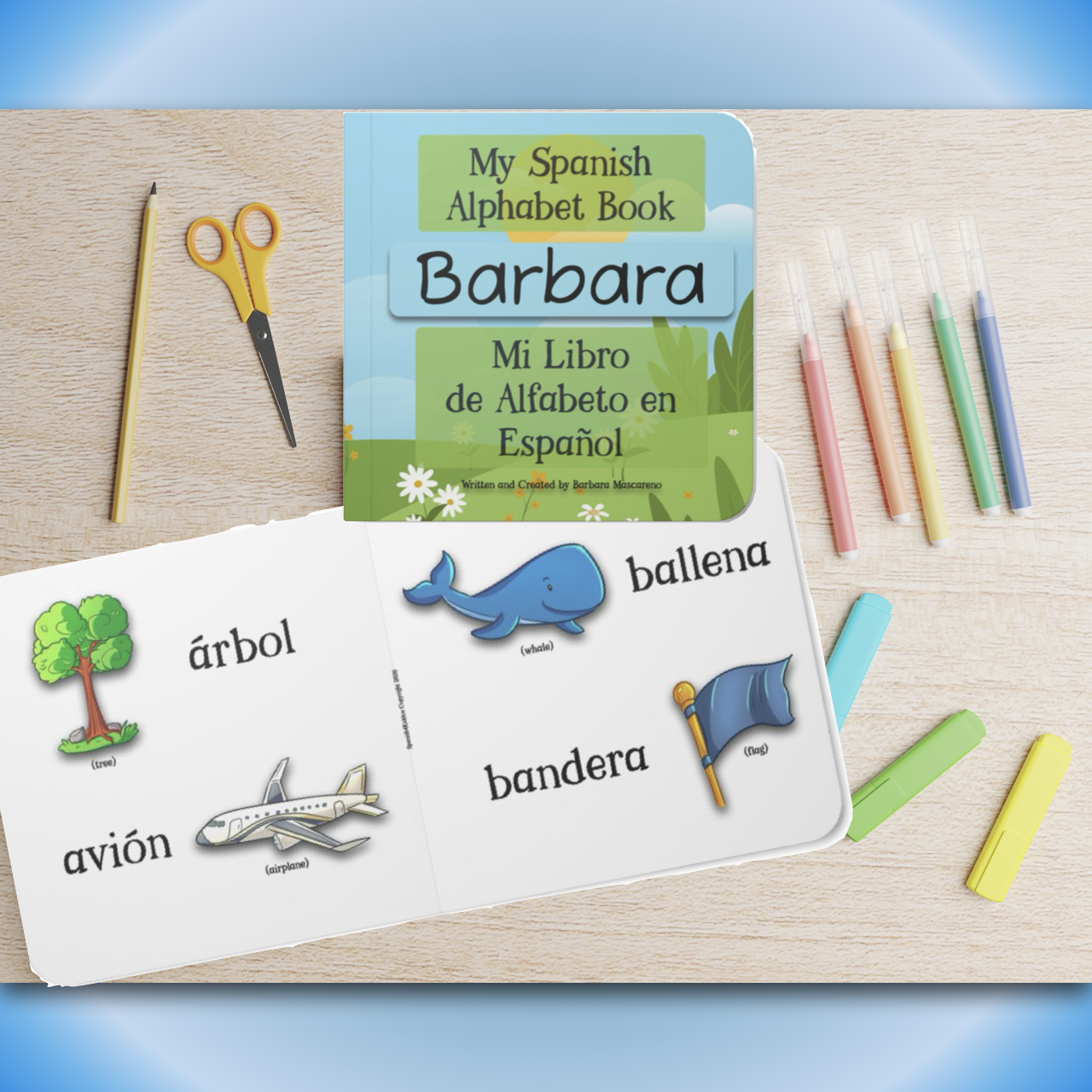 Personalized Spanish Alphabet Board Book for Preschoolers — A to Z with Colorful Pictures &amp; English Labels