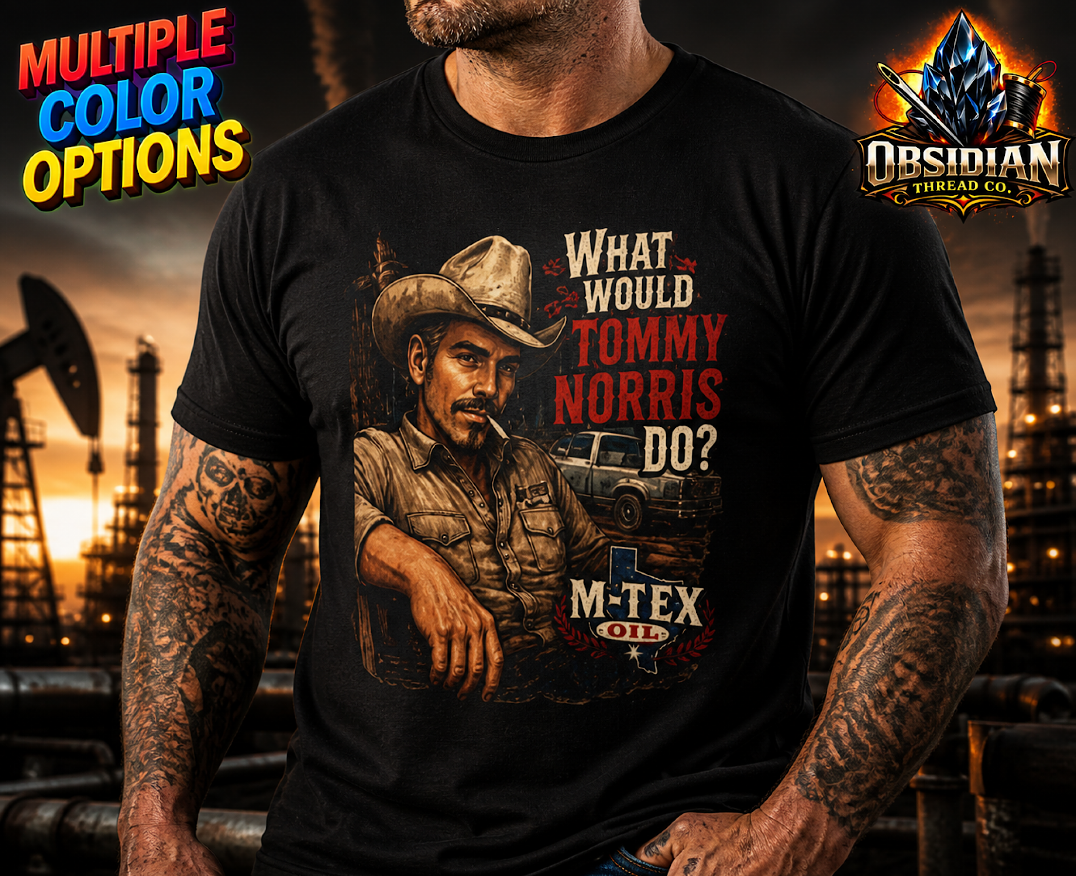 M-Tex Oil Shirt What Would Tommy Norris Do Landman Patch Cafe Tee Gift
