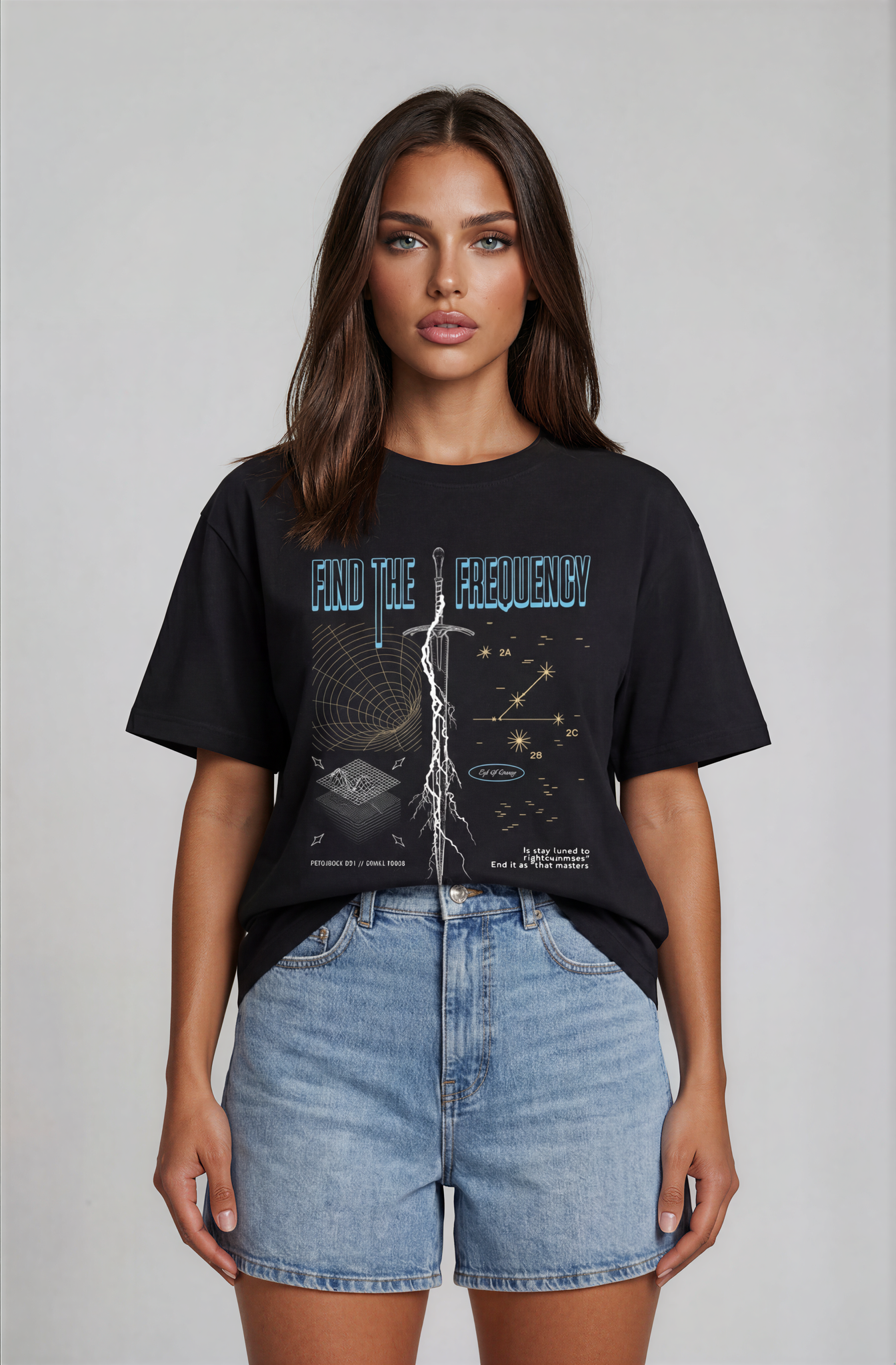 Find the Frequency Tee — Retro Space Lightning Graphic T-Shirt product thumbnail image