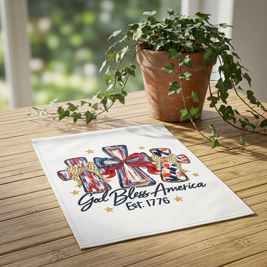 God Bless America Outdoor Flag - Patriotic Crosses Design (Est. 1776) product thumbnail image