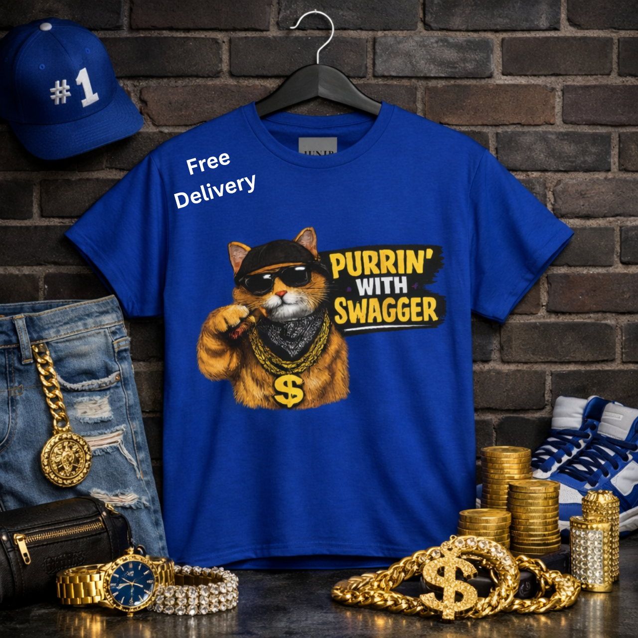 Cool Cat Graphic T-Shirt, Purring Swagger Urban Street Fashion, Streetwise Cats Hip-Hop Unisex Tee, Casual Weekend Shirt