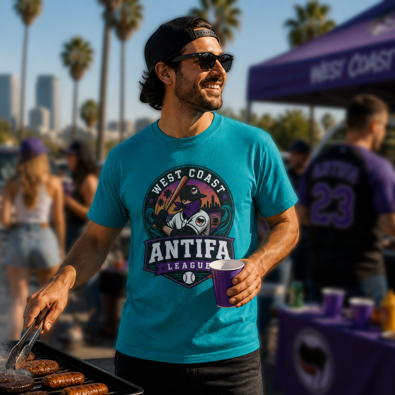 Custom Regional Baseball Tee, West Coast Antifa League Shirt, Personalized Name and Number Tee product thumbnail image