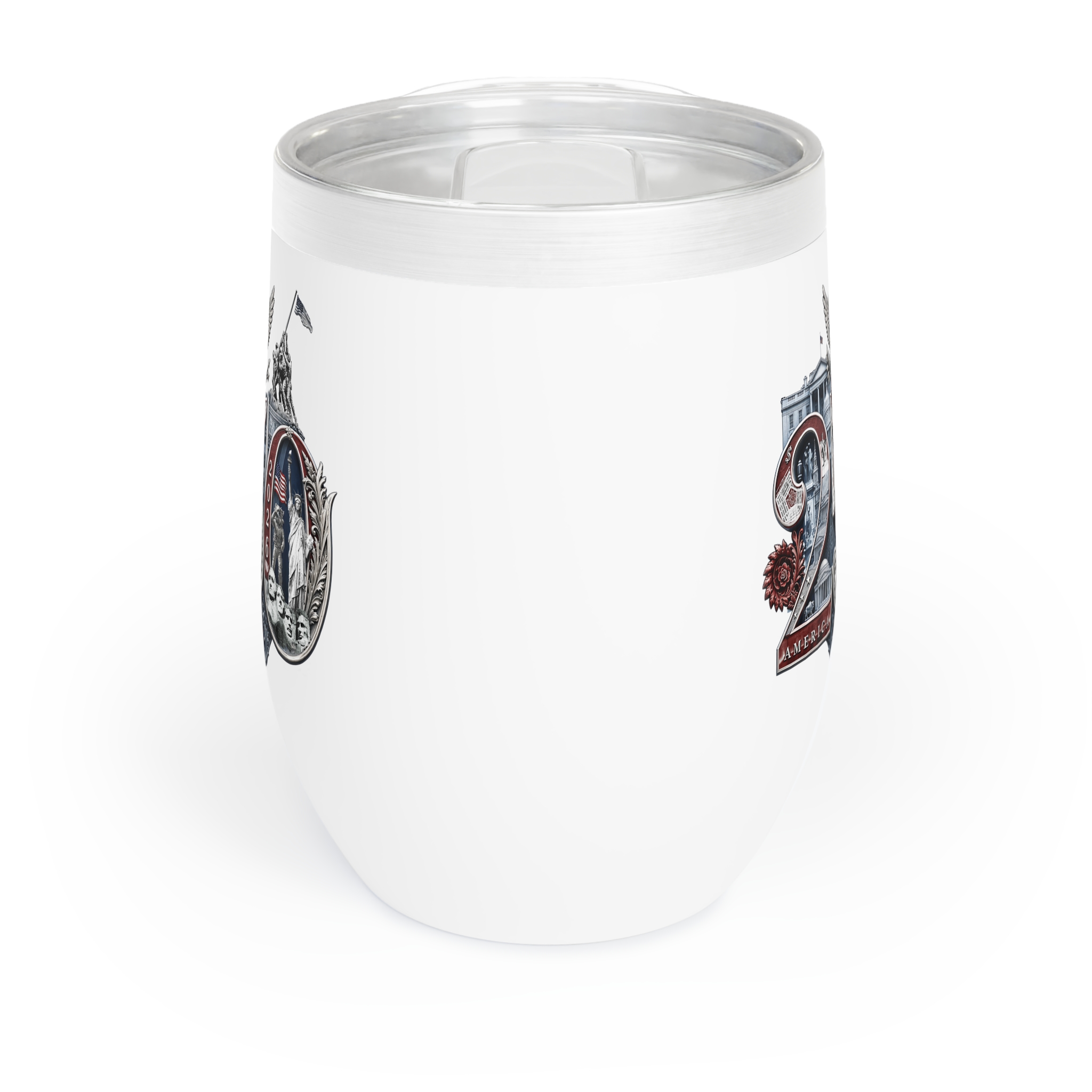 America 250 Commemorative Wine Tumbler, 12oz - Insulated w Lid, Limited Edition Hand-Crafted Silver Seal Patriotic Design product thumbnail image