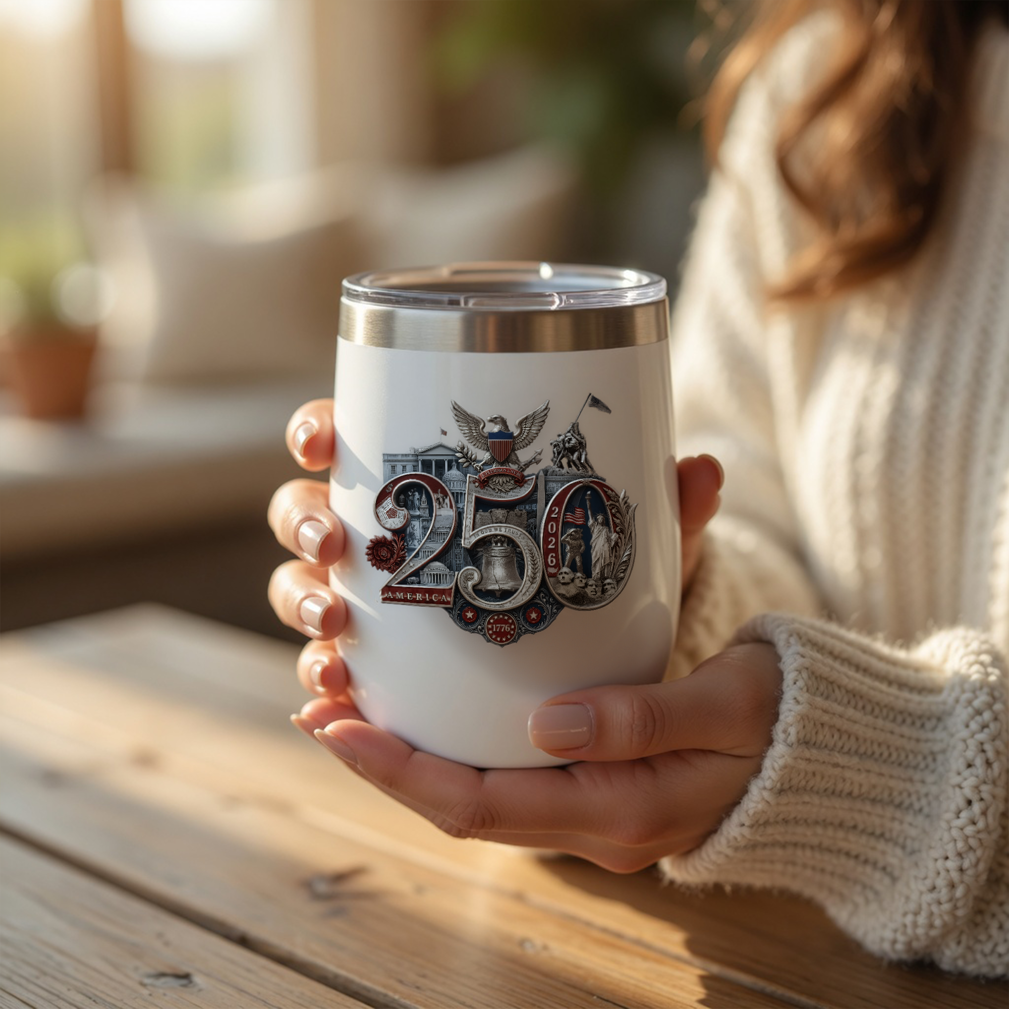 America 250 Commemorative Wine Tumbler, 12oz - Insulated w Lid, Limited Edition Hand-Crafted Silver Seal Patriotic Design product thumbnail image America 250 Commemorative Wine Tumbler, 12oz - Insulated w Lid, Limited Edition Hand-Crafted Silver Seal Patriotic Design product thumbnail image