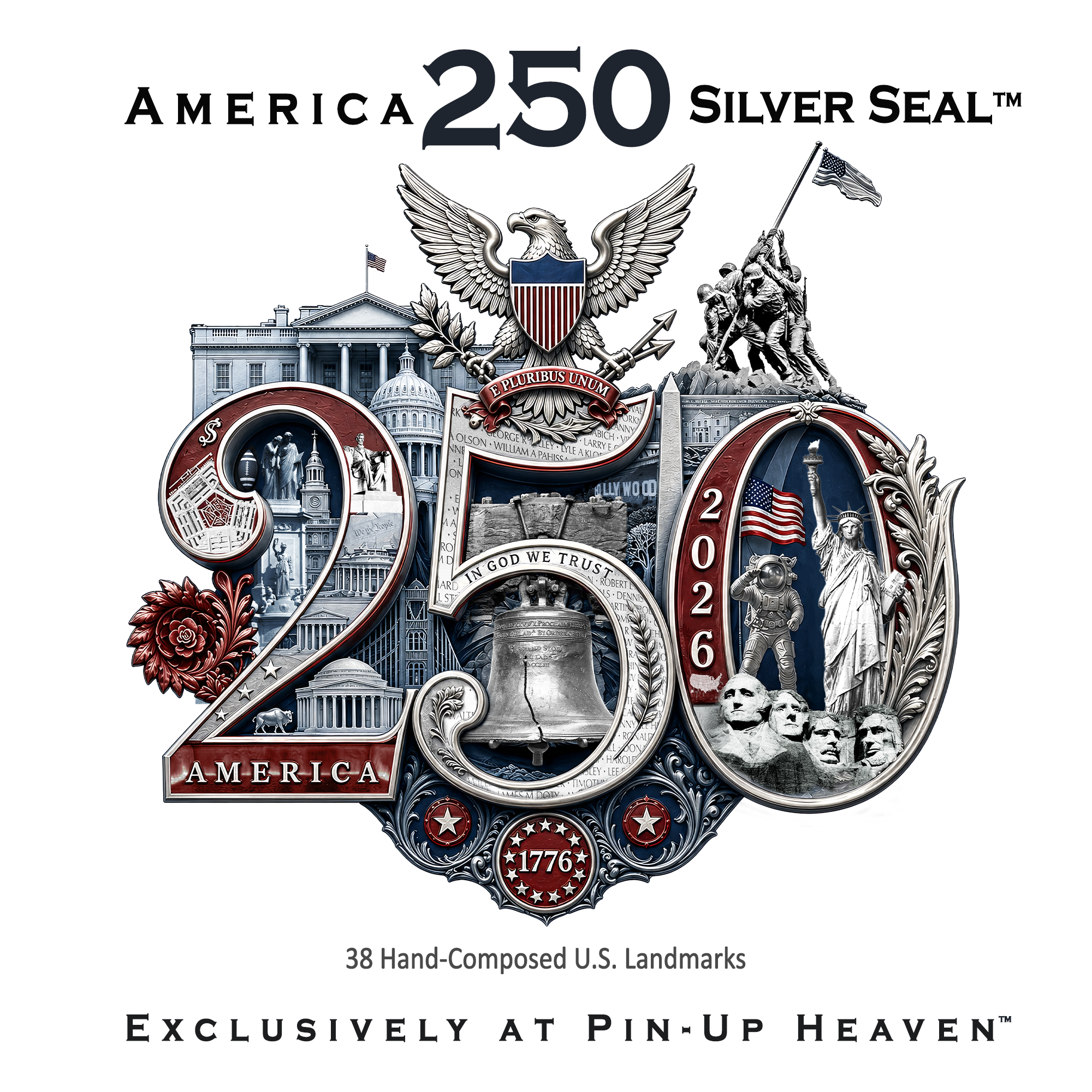 America 250 Commemorative Wine Tumbler, 12oz - Insulated w Lid, Limited Edition Hand-Crafted Silver Seal Patriotic Design product thumbnail image