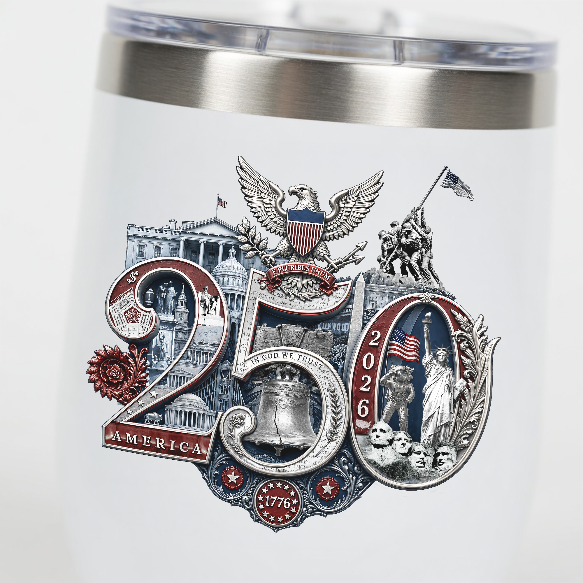 America 250 Commemorative Wine Tumbler, 12oz - Insulated w Lid, Limited Edition Hand-Crafted Silver Seal Patriotic Design product thumbnail image America 250 Commemorative Wine Tumbler, 12oz - Insulated w Lid, Limited Edition Hand-Crafted Silver Seal Patriotic Design product thumbnail image